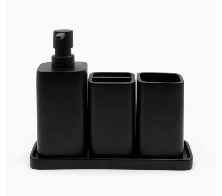 ZCCZ Matte Black Bathroom Accessory Sets, 4 Pieces Bathroom Accessories Complete Set Vanity Countertop Accessory Set, Includes Lotion Dispenser Soap Pump, Tumbler, Toothbrush Holder and Tray