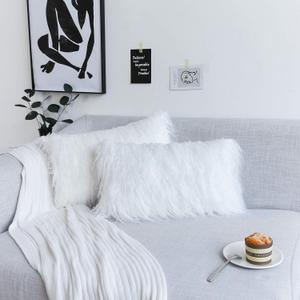 Kevin Textile Valentine's Day Decorative New Luxury Series Merino Style Fur Throw Pillow Case Cushion Cover Pillow Covers for Bed/Couch, 1 Pc, 18" x 18", Millennial White