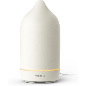 Vitruvi Stone Diffuser, Ceramic Ultrasonic Essential Oil Diffuser for Aromatherapy | Ceramic Diffuser, Diffusers for Home, Oil Diffuser, Housewarming Gift, Original Diffuser | White, 90ml Capacity