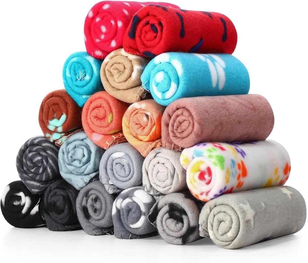 Eccliy 20 Pcs Puppy Blanket Pet Soft Fleece Dog Blankets Warm Felt Throw Sleep Mat Bed Covers for Doggie Puppy Pet Dogs Cat, 20 Styles(23.6 x 27.6 Inch,Mix)