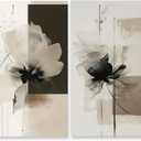 HUYKON Minimalist Abstract Floral Wall Art Prints Set of 2 Neutral Beige Black Flower Canvas Painting Poster Trendy Botanical Picture for Gallery Modern Japandi Boho Home Decor 12x18inch Unframed