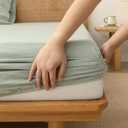 BESTOUCH King Fitted Bottom Sheet - 100% Washed Cotton Linen-Like, Deep Pocket Fits up to 17" Mattress, All Season Breathable, Softer with Every Wash Sage Green