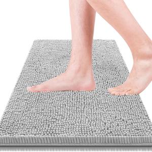 Bathroom Rugs 15x23,Super Absorbent Soft,Thick,Machine Washable Chenille Bath Mat,Non Slip Toilet Floor Rug,Bath Mats for Bathroom Floor, Home Decor Accessories,Grey