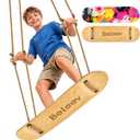 BELEEV Skateboard Swing for Kids & Adults, 31 Inch Stand Up Tree Swing with Adjustable Wooden Handles & Ropes, Grip Tape Deck, 2 Tree Straps, Balance Training, Up to 200 lbs, Ages 6+ (Classic Wood)