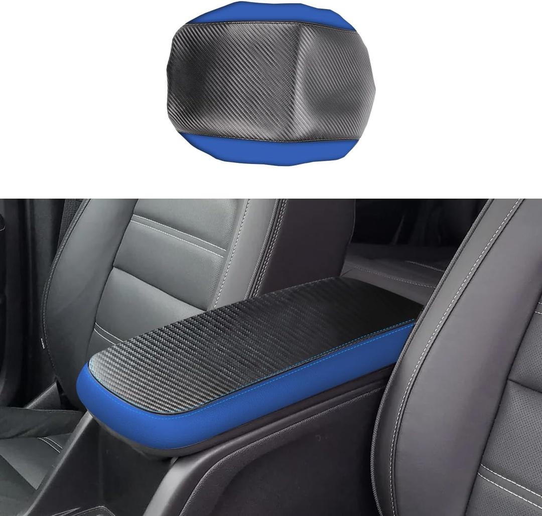 Rifoda Center Console Armrest Cover for 2015-2022 Chevy Colorado/GMC Canyon Accessories Arm Rest Box Pad Console Lid Protection Saver (Carbon Fiber with Blue)