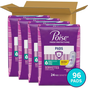 Poise Incontinence Pads & Postpartum Incontinence Pads, 3 Drop Light Absorbency! 
96 Count