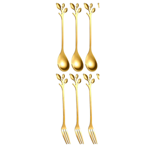 Sieral 9 Pieces Leaf Coffee Spoons, Mini Serving Tongs and Appetizer Forks Stainless Steel Sugar Cube Tongs Dessert Spoons Metal Dinner Forks for Dessert Coffee Tea (Gold)