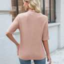 Women's Summer Button Down Shirts Casual Short Sleeve Crew Neck Ribbed Knit Blouse Open Front Work Cardigans (Black, L)