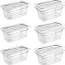6 Pack 1/3 Size 6'' Deep Clear Food Pans with Lids, Commercial Food Pans Polycarbonate Transparent Food Storage Containers, Stackable Plastic Pan with Capacity Scale, Restaurant Supplies Hotel Pan