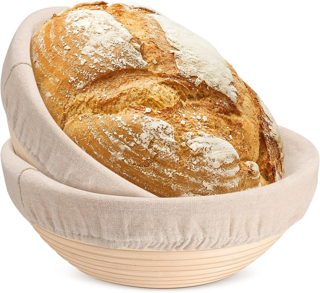 TeamFar Bread Proofing Basket Set of 2, Sourdough Bread Baking Supplies, 9 Inch Round Proofing Baskets for Sourdough Bread Baking, Proofing Bowls with Liner for Dough Fermentation