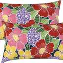 LVTXIII Set of 2 Patio Lumbar Pillows, 12" x 20" Fade Resistant Outdoor Lumbar Pillow with Inners, Fluffy Decorative Garden Lumbar Cushions for Home Patio Coach Sofa Use, Flower Bloom