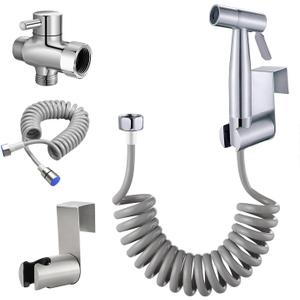 Handheld Bidet Sprayer for Toilet Kit,Adjustable Water Pressure,Stainless Steel Diaper Sprayer Set,Hand Held Head for Personal Hygiene and Pets Cleaning with Retractable Spring Hose and Holder