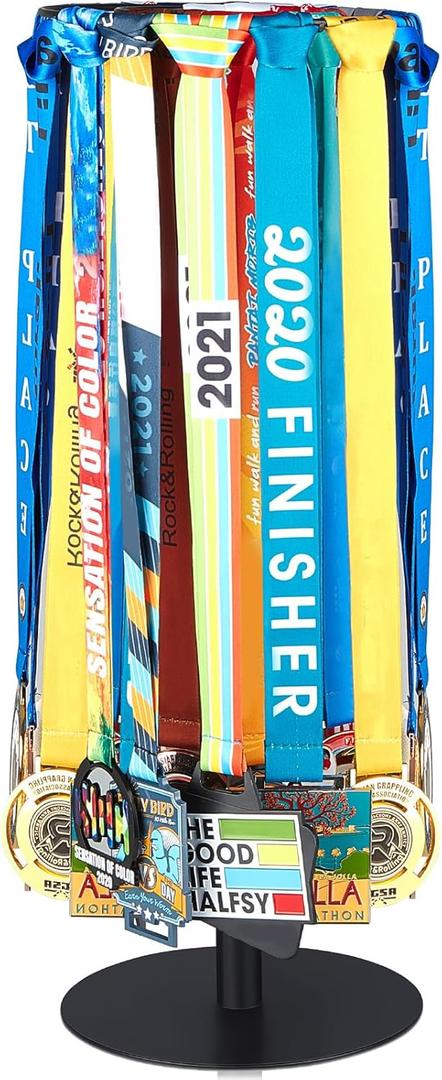 Shimeyao Medal Hanger Display Honor Display Rotatable Award Holder Rotating Metals Rack Adjustable Award Holder Stand for Soccer Football Running Sports Race, 30+ Medals (Black)