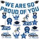 Graduation Party Decorations 2025, We Are So Proud of You Graduation Banner and Congrats Grad Hanging Swirls, College Graduation Decorations Class of 2025 Party Supplies(Blue)