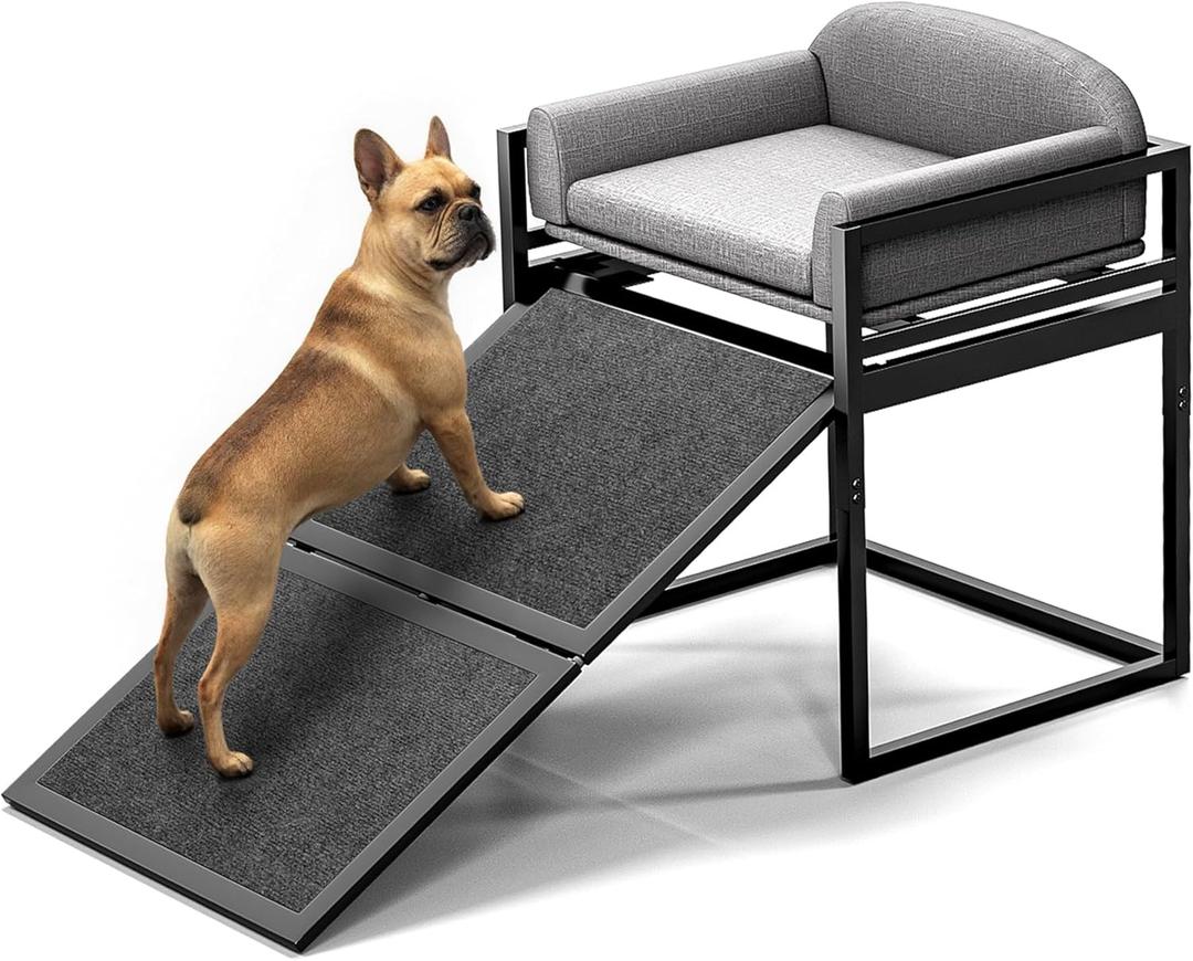 Pet Stairs Ramp Doggie Stairs with Seat,Extra Wide Seat Mate Chair Ramps Puppy for High Bed Couch Office,Non Slip Dachshunds Ladder,Pet Step for Small Dogs,Cat Ladder Grey(Hold Up to 100 lbs) (Gray)