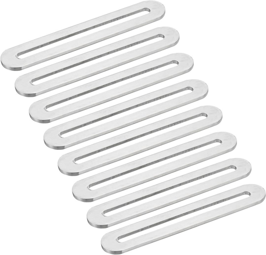 uxcell 8Pcs Adjustable Flat Mending Plate Support with Slot, 4.33 x 0.75 Inch Stainless Steel Slotted Straight Brace Brackets for Wooden Furniture, Silver