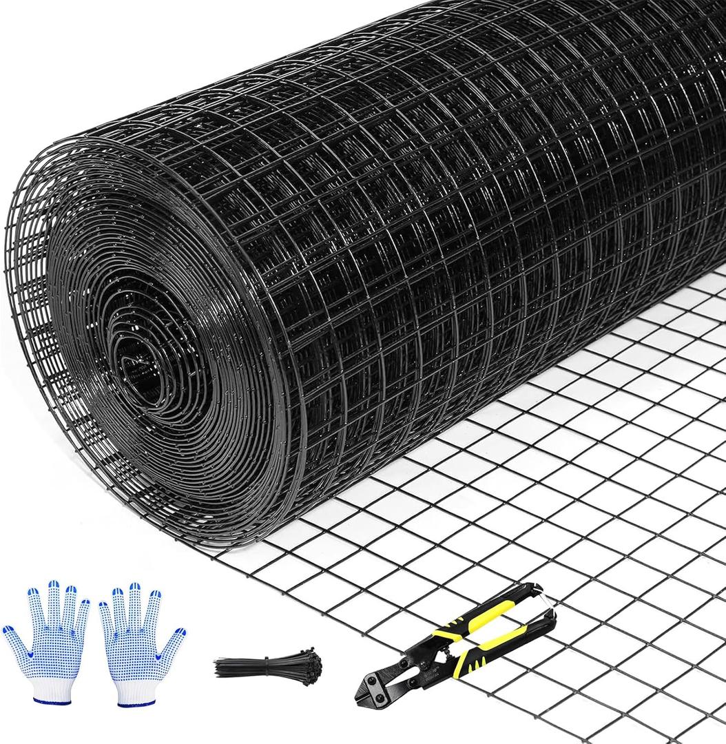 Tongmo 48" x 50' Black Hardware Cloth, 1inch Mesh Chicken Wire Fence, 19 Gauge Vinyl Coated Wire Poultry Net and Welded Wire Roll