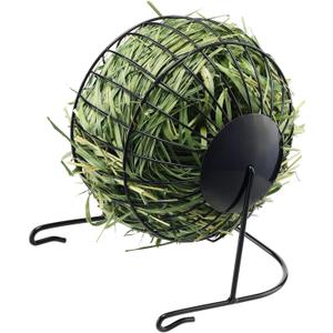 Navaris Metal Rabbit Hay Feeder - Durable Hay Spinning Accessories for Rabbits and Guinea Pigs - Entertaining Feeding Wheel Rack, Bowl with Convenient Door