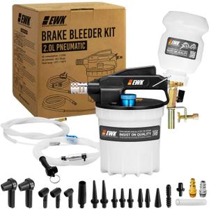 EWK 23-Piece Pneumatic Brake Bleeder Kit, 2L Vacuum Brake Bleeder Pump & 1L Fluid Refilling Bottle, One-Person Brake Fluid Flush System for Cars, Motorcycles, Trucks & ABS Systems
