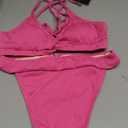 ZAFUL Women Bikini Sets Criss Cross Back Bathing Suit Knot Front Two Piece Swimwear Thong Cheeky Swimsuit Set (Small, Hot Pink)