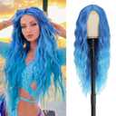 Cosplay Long Blue Wig 28 Inch Middle Part Synthetic Wig Realistic Gifts Party Wigs for Women Daily Use Colorful Wigs (Blue)