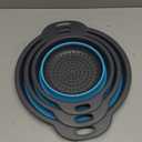 Collapsible Colander 3-Pack Set Space-Saving Foldable Kitchen Strainer with Non-Slip Base Durable Thickened PP+TPE Collapsible Strainers for Pasta, Vegetables, Fruits (Gray-Blue)