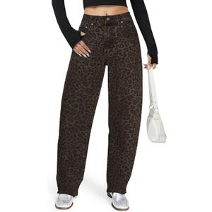 AUWUKA Barrel Jeans for Women, High Waisted Wide Straight Leg Boyfriend Microelastic Womens Mom Jeans, Size: XL