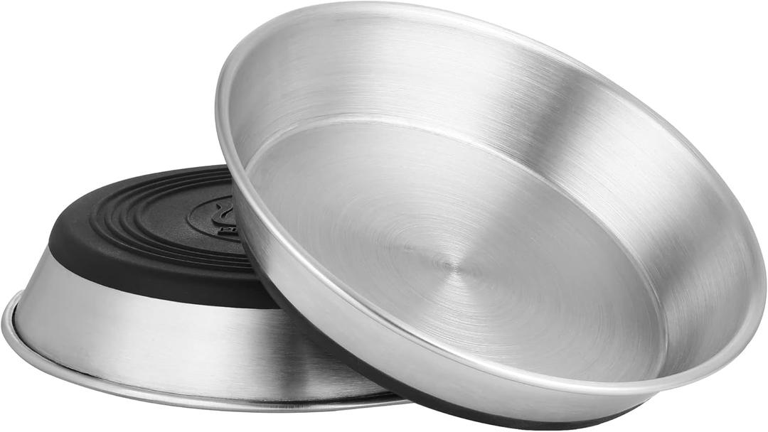 Stainless Steel Cat Bowls,Whisker Friendly Shallow Cat Dishes for Food and Water,Non-Slip Silicone Bottom,Heavy Duty,Replacement Kitten Metal Plate for Elevated Stands, 2 Pack
