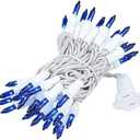 Novelty Lights 11 Feet 50 Bulb Incandescent Mini Light String, Blue with 2.5-Inch Spacing on White Wire, UL Listed Commercial Grade Indoor/Outdoor Mini Lights, Connectable End-to-End