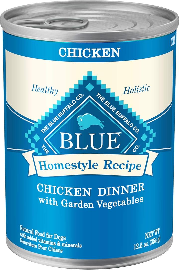 Blue Buffalo Homestyle Recipe Adult Wet Dog Food, Made with Natural Ingredients, Chicken Dinner with Garden Vegetables, 12.5-oz Can (Pack of 12) BB 7/23/28