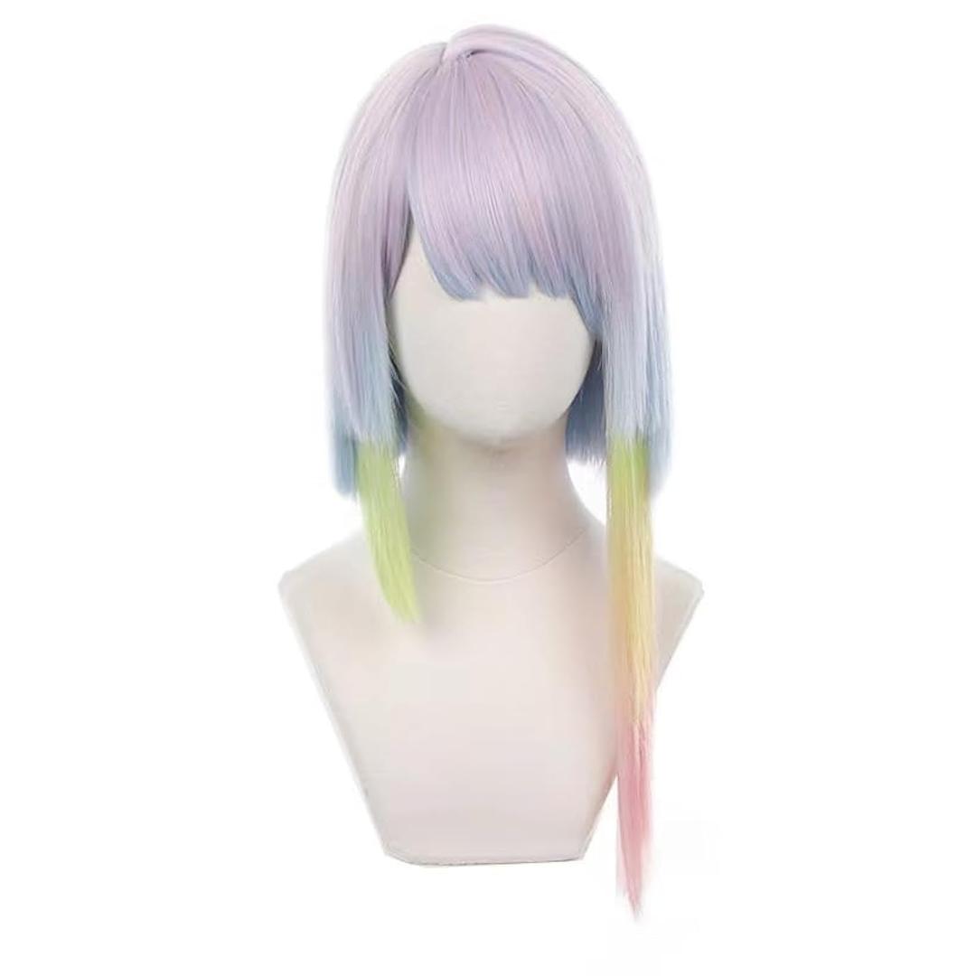 Stylish Colorful Bob Cosplay Wigs with Bangs Halloween Costume Rainbow Wig for Women (Lucy)