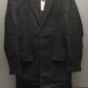 SOMTHRON Men's Casual Trench Coat Slim Fit Notched Collar Long Jacket Overcoat Single Breasted Pea Coat wih Pockets (L, Black)