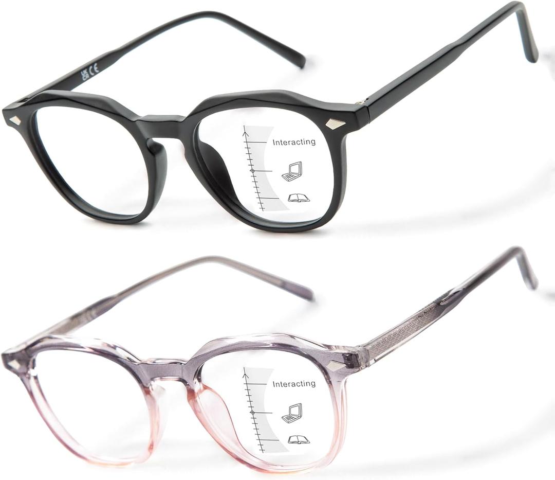 JO Progressive Multifocus Reading Glasses 2 Pack Women men Unisex Progressive Reader Multifocal Ultra-light Material