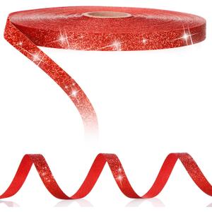 5 Roll Red Glitter Ribbon, 50 Yards Red Cut Edge Christmas Ribbon Christmas Glitter Ribbons Wrapping 3/8" Wide Sparkly Ribbons Balloon String for DIY Craft Christmas Tree Decoration Wedding Valentine