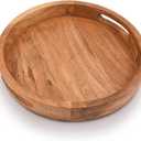 Samhita Round Serving Acacia Wooden Tray with Handles for Serving Beverages & Food on Bar Living Room Home Dining Table (12" x 12" x 1.6")