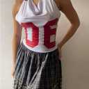 MakeMeChic Women's Cowl Neck Halter Crop Tops Backless Y2k Graphic Tank Top Jersey Shirt (M)