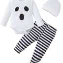 Baby Boy Clothes Infant Newborn Outfits Long Sleeve Letter Print Romper + Hat + Pants Set (0-3 Months)