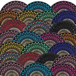 Geetery 50 Pcs Folding Chinese Hand Fan Bulk Different Flower Patterns Fabric Clacking Fans for Line Dancing for Popping Wedding Church Party(Embroidery,Elegant)