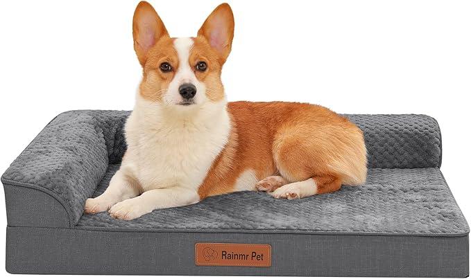Rainmr Orthopedic Dog Bed Medium Size Dog, Memory Foam Dogs Bed for Medium Dogs, Washable Removable Cover, Nonskid Bottom, Waterproof, for Indoor, Outdoor, Crate ＆ Car Use, 35x23x6 Inches, Dark Grey