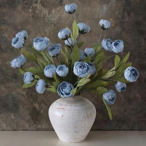 6 Pcs 27" Faux Silk Peony Artificial Flowers Stems for Vase (Dusty Blue)