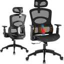 GABRYLLY Ergonomic Office Chair, High-Back Desk Chairs with Adjustable Lumbar Support, Headrest, Tilt Function, Soft Wide Seat and 3D Armrest, 300 LBS Sturdy Home Mesh Chair Task Chairs, GY1070 (Carbon Black Mesh)