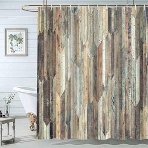 Rustic Wood Plank Shower Curtain for Bathroom, Old Wooden Board Barn Wood Country Farmhouse Bath Curtain, Waterproof Fabric Bathroom Accessories Set with Hooks, 72 x 72 inch