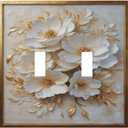 Decorative Art Light Switch Covers Elegant Gold White Floral 2 Gang Double Toggle Outlet Wall Plate Switchplate Electrical Faceplate for Home,BathRoom & Living Room Decor