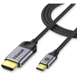 QGeeM USB C to HDMI Cable Adapter 6FT 4K, USB Type C to HDMI Thunderbolt 3/4 Compatible for iPhone 16, Galaxy, MacBook Pro/air, IPad pro, Surface,Dell XPS, HP, Thinkpad, Pixelbook, and More (Gray)