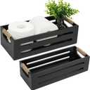 LotFancy Bathroom Decor Box, 2 Pack Toilet Tank Topper Basket, Wooden Bathroom Basket, Back of Toilet Storage Basket, Black Farmhouse Toilet Paper Holder