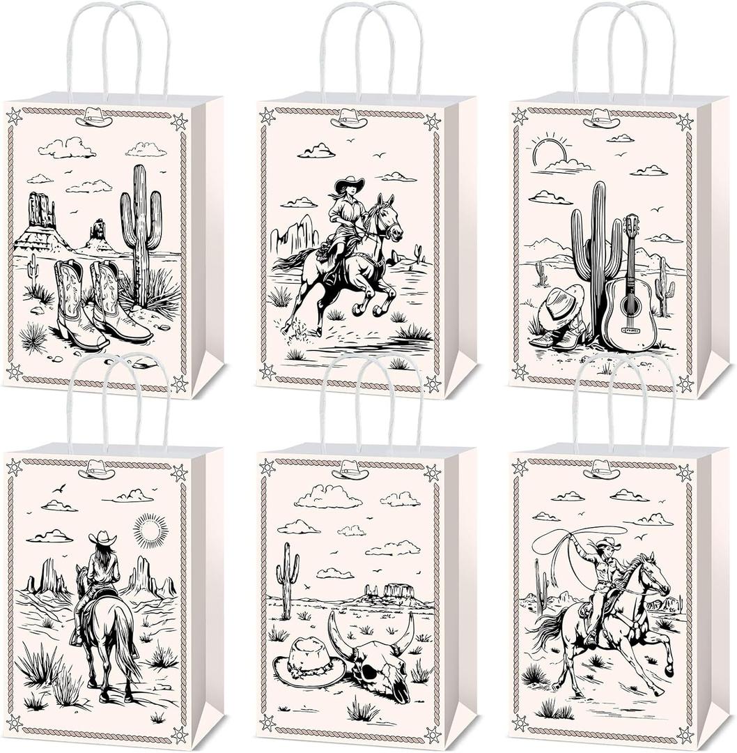 Naozinebi 12Pcs Western Cowgirl Favor Gift Bag Western Treat Bags Rodeo Bachelorette Paper Goodie Bags Wild West Cowgirl Party Supplies for Cowgirls Rodeo Birthday Party Decorations
