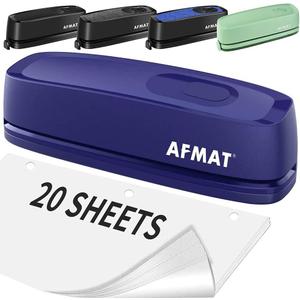 AFMAT Electric 3 Hole Punch, 3 Hole Punch Heavy Duty, 20-Sheet Punch Capacity, AC or Battery Operated Paper Puncher, Effortless Punching, Long Lasting Paper Punch for Office School Studio, Blue