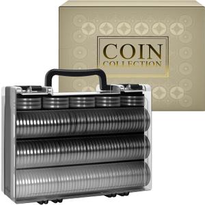 Coin Collector Case with 141 pcs Capsules with Foam Gaskets & 220 Dollar Bill Sleeve-Coin Collection Supplies Storage Organizer Box for Secure Coin and Paper Money Display(Black case+Black Gasket)