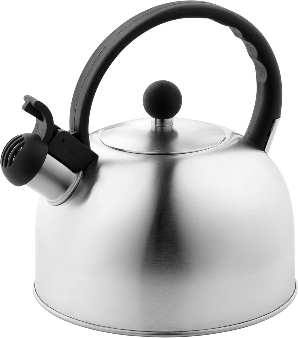 2.5 Liter Whistling Tea Kettle - Modern Stainless Steel Whistling Tea Pot for Stovetop Hot Water Boiler with Cool Grip Ergonomic Handle (Silver, 2.5 Liter)