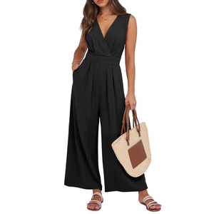 ANRABESS Women Jumpsuits Sleeveless V Neck Elegant Dressy Casual Backless One Piece Pants Romper 2025 Summer Outfits, S, Black